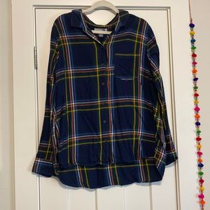 Classic fit navy plaid shirt